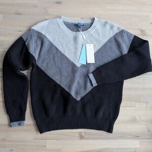 Shore Woodstock Color Block Sweater Charcoal Light Grey Black Size S
